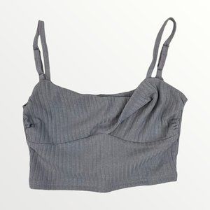 New Jed North Women Grey Ribbed Stretchy Cute Crop Top Adjustable Straps Medium